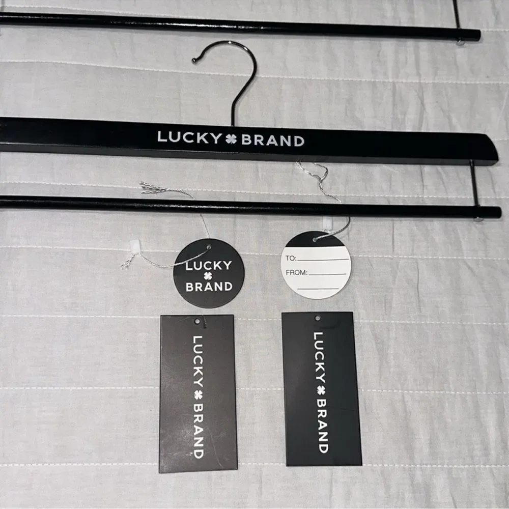 Lucky Brand Black x 2 Tan x 2 Wooden Plush Throw Hangers